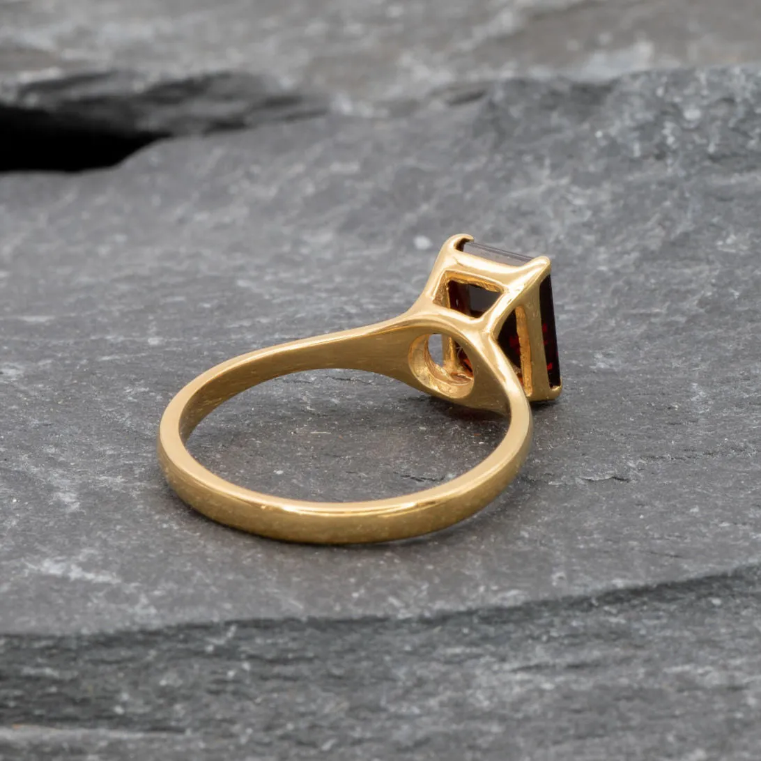 Emerald Cut Garnet Ring, Natural Garnet Ring, Red Gemstone Ring