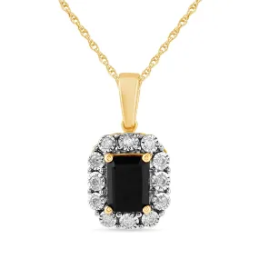 Emerald Cut Sapphire Necklace with 0.15ct of Diamonds in 9ct Yellow Gold