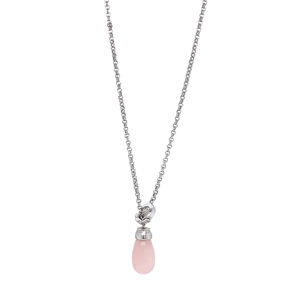 Estate White Gold & Rose Quartz Lariat Necklace