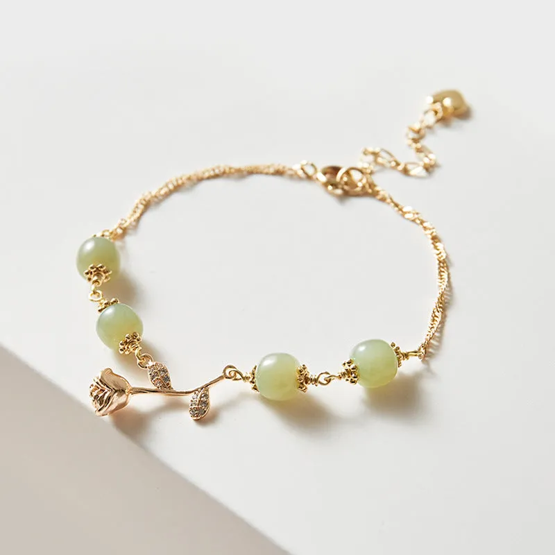Exquisite Gold-Plated Hetian Jade Bracelet with Sterling Silver Needle