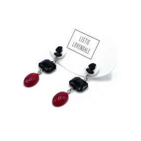 Faceted Onyx Cranberry & Cameo Lucite Trinket Earrings