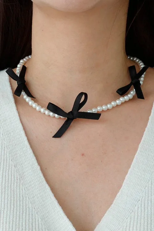 Faux Pearl w/Ribbon Choker