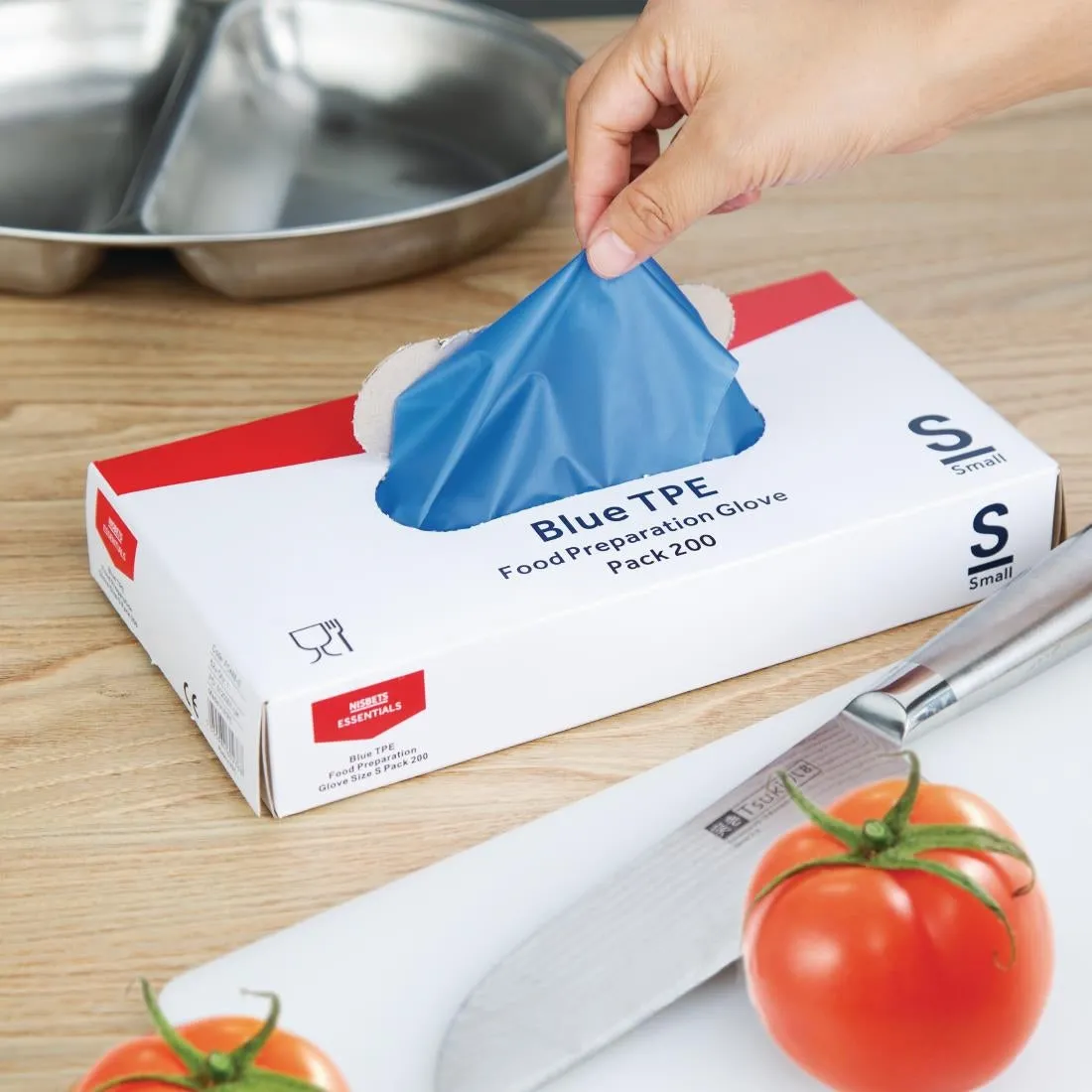 FC488-S Nisbets Essentials Powder-Free TPE Gloves Blue S (Pack of 200)