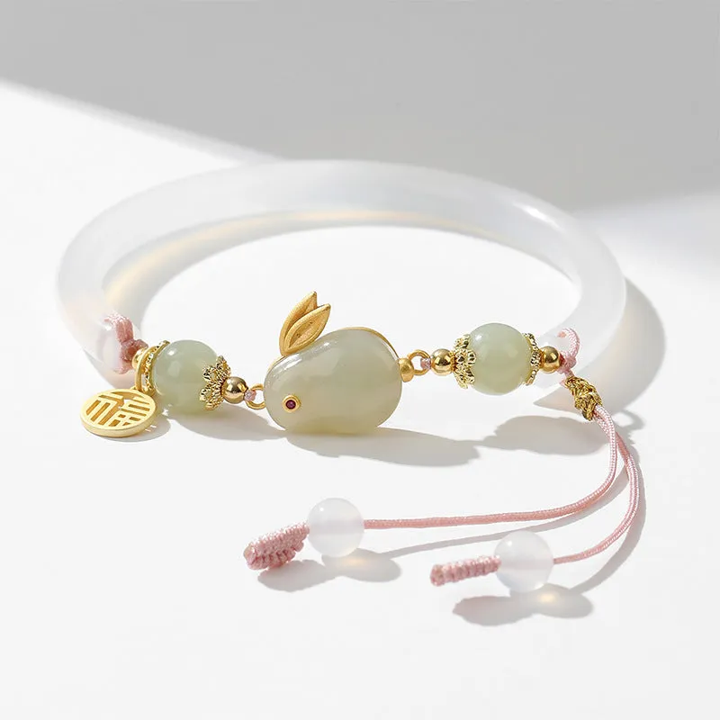 Fortune's Favor Sterling Silver Jade Rabbit Bracelet
