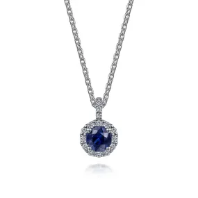 Gabriel & Co.,  Sapphire and Diamond Halo Pendant Necklace