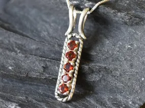 Garnet Bar Pendant - Vertical Silver Necklace - Vintage Garnet Pendant