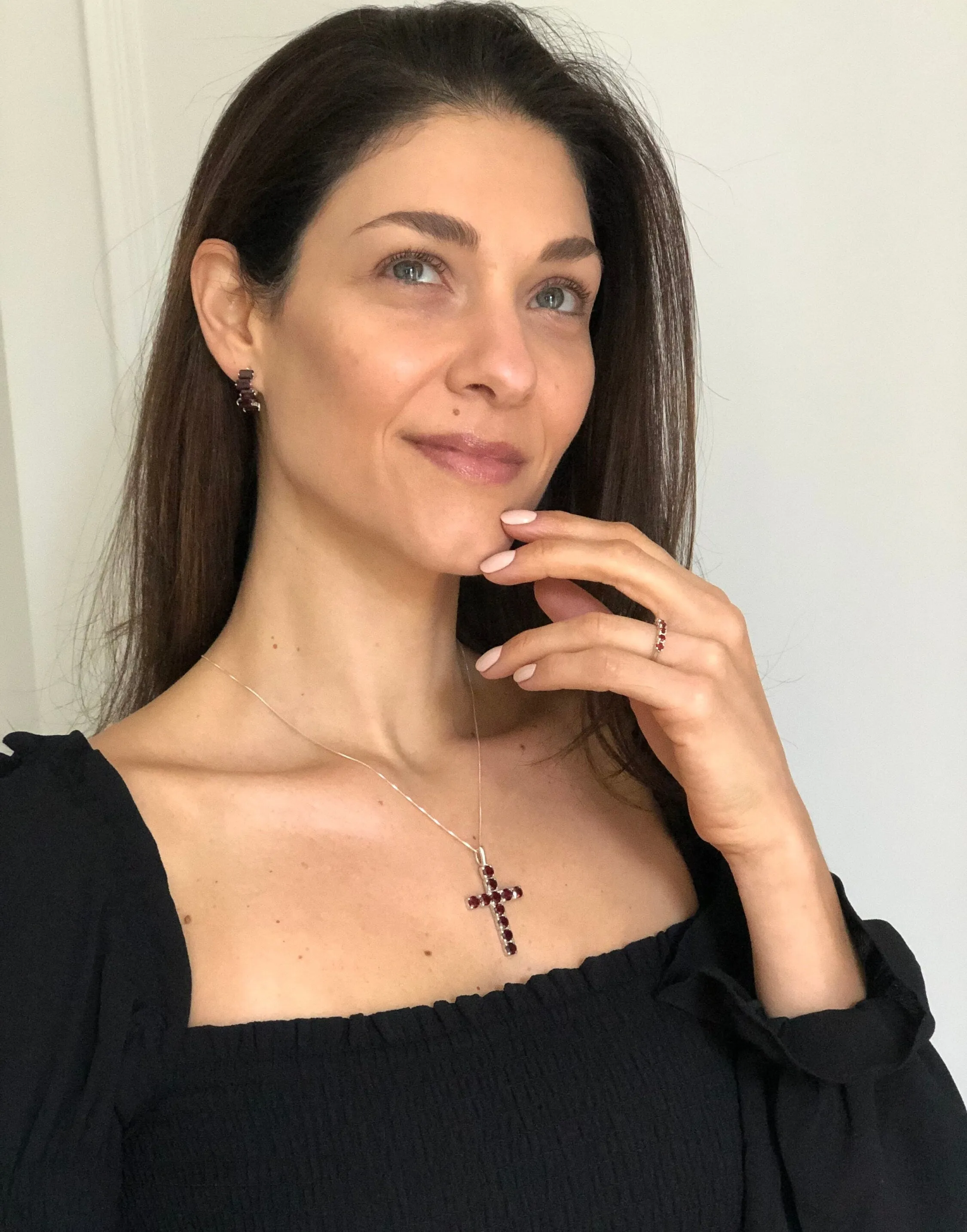Garnet Cross Necklace - Red Cross Pendant - Statement Cross Necklace