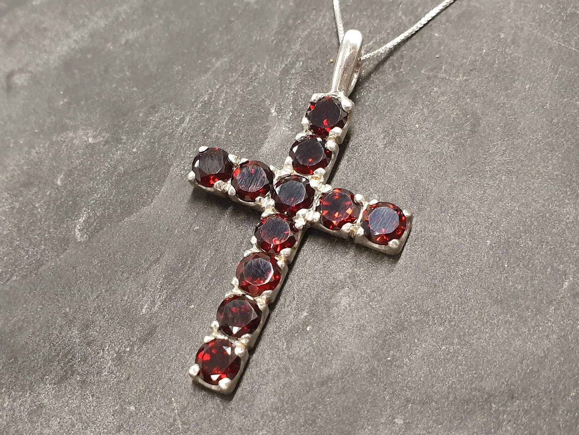 Garnet Cross Necklace - Red Cross Pendant - Statement Cross Necklace