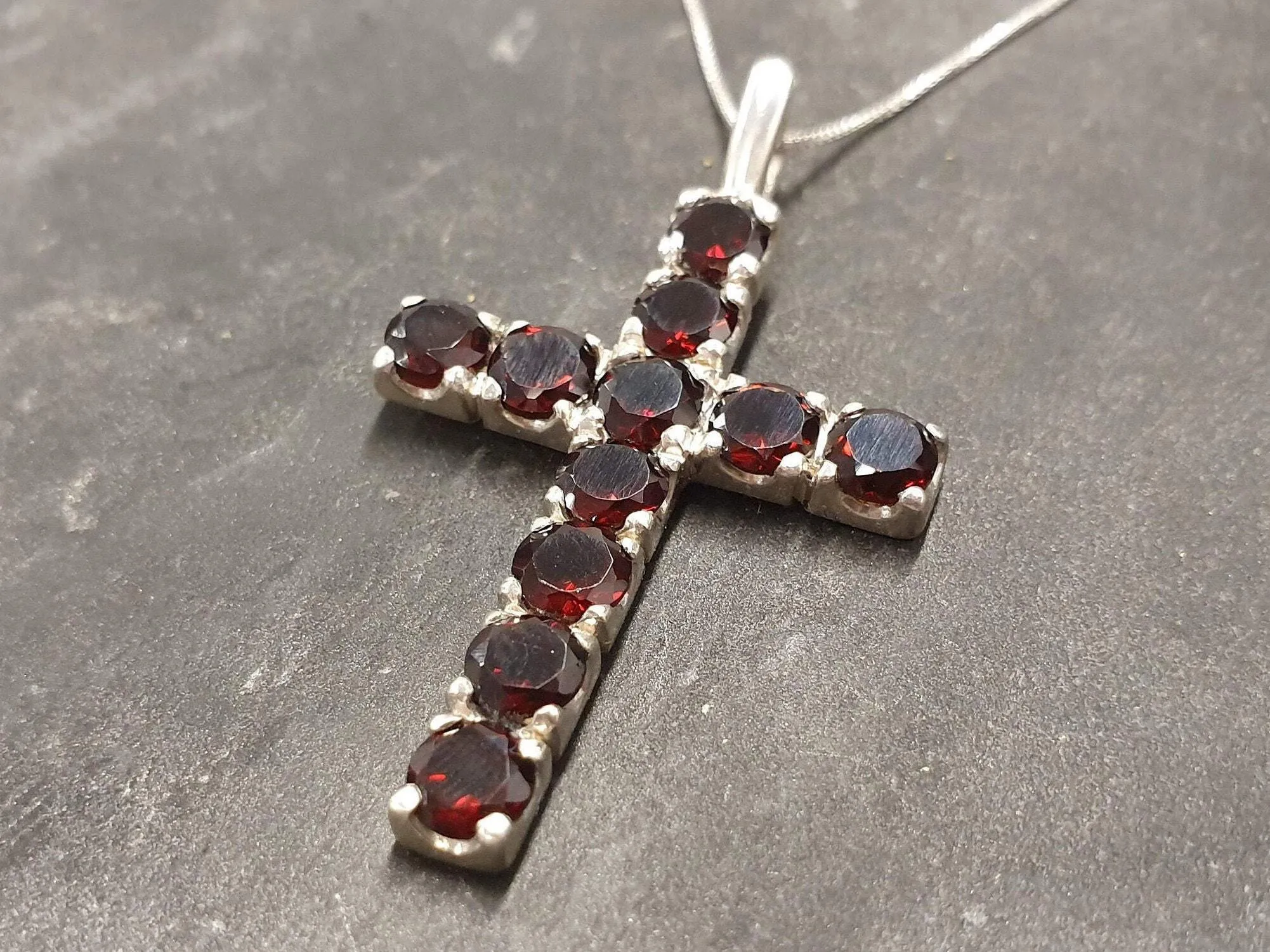 Garnet Cross Necklace - Red Cross Pendant - Statement Cross Necklace