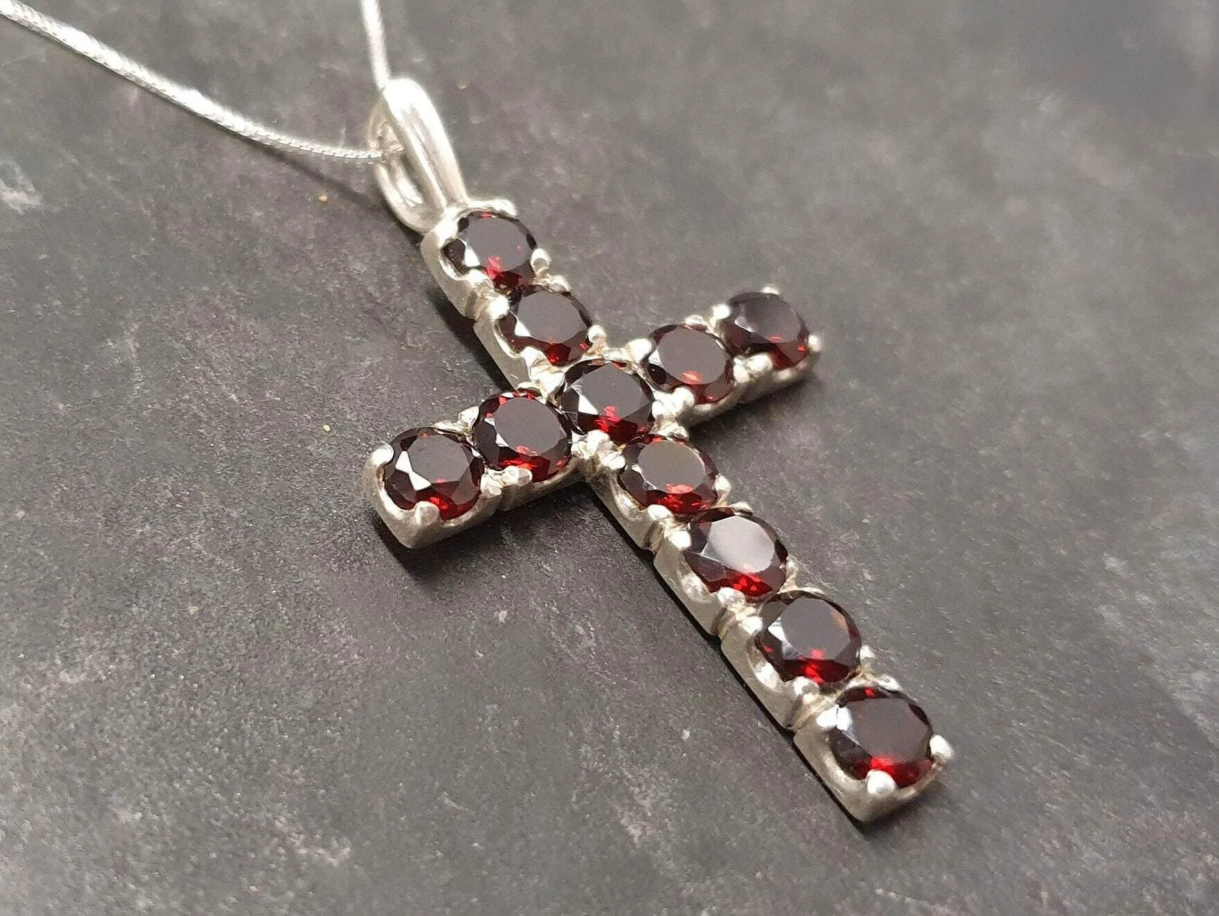 Garnet Cross Necklace - Red Cross Pendant - Statement Cross Necklace