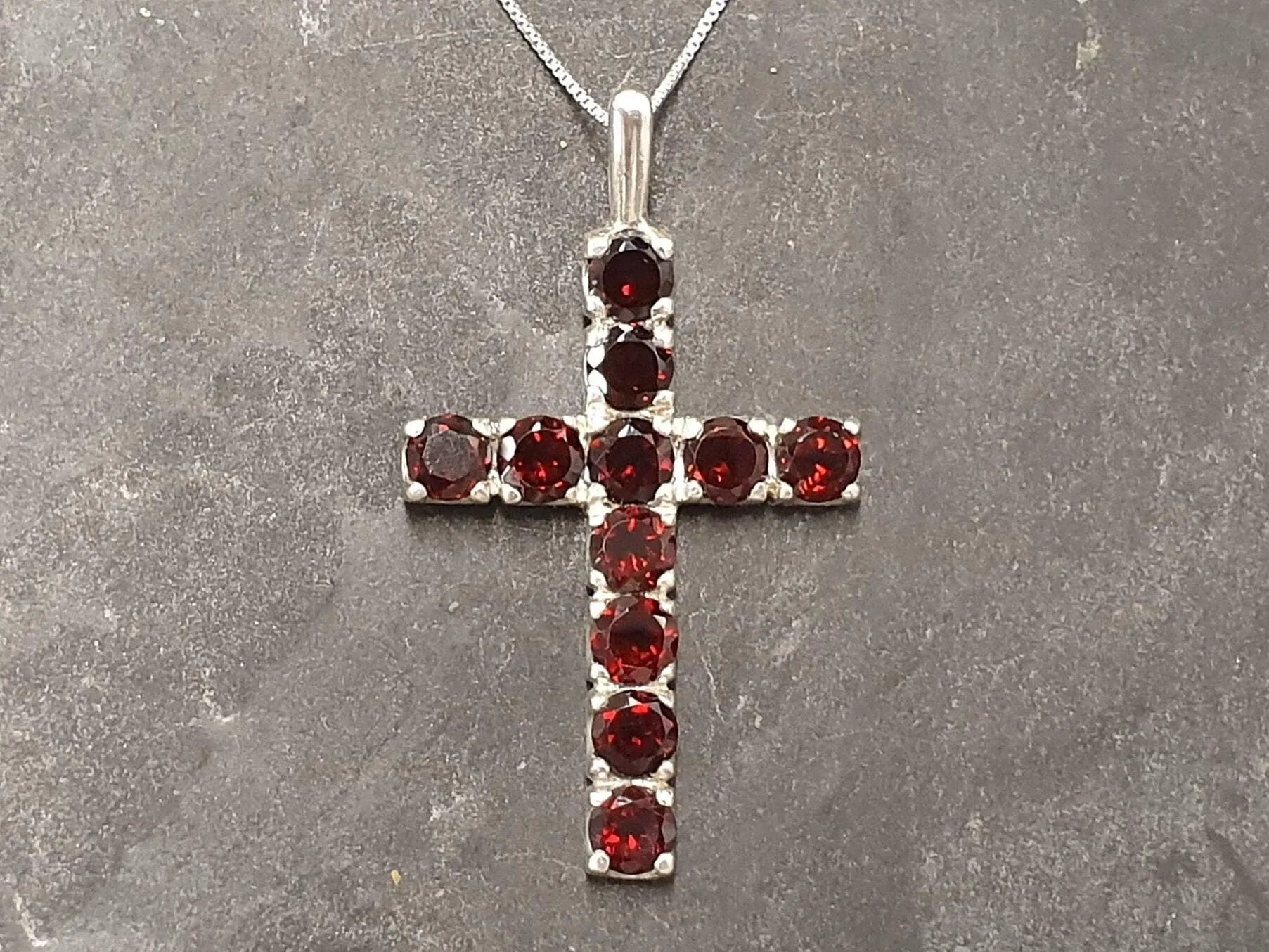 Garnet Cross Necklace - Red Cross Pendant - Statement Cross Necklace