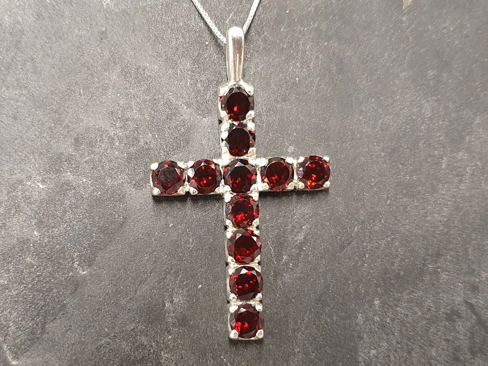 Garnet Cross Necklace - Red Cross Pendant - Statement Cross Necklace