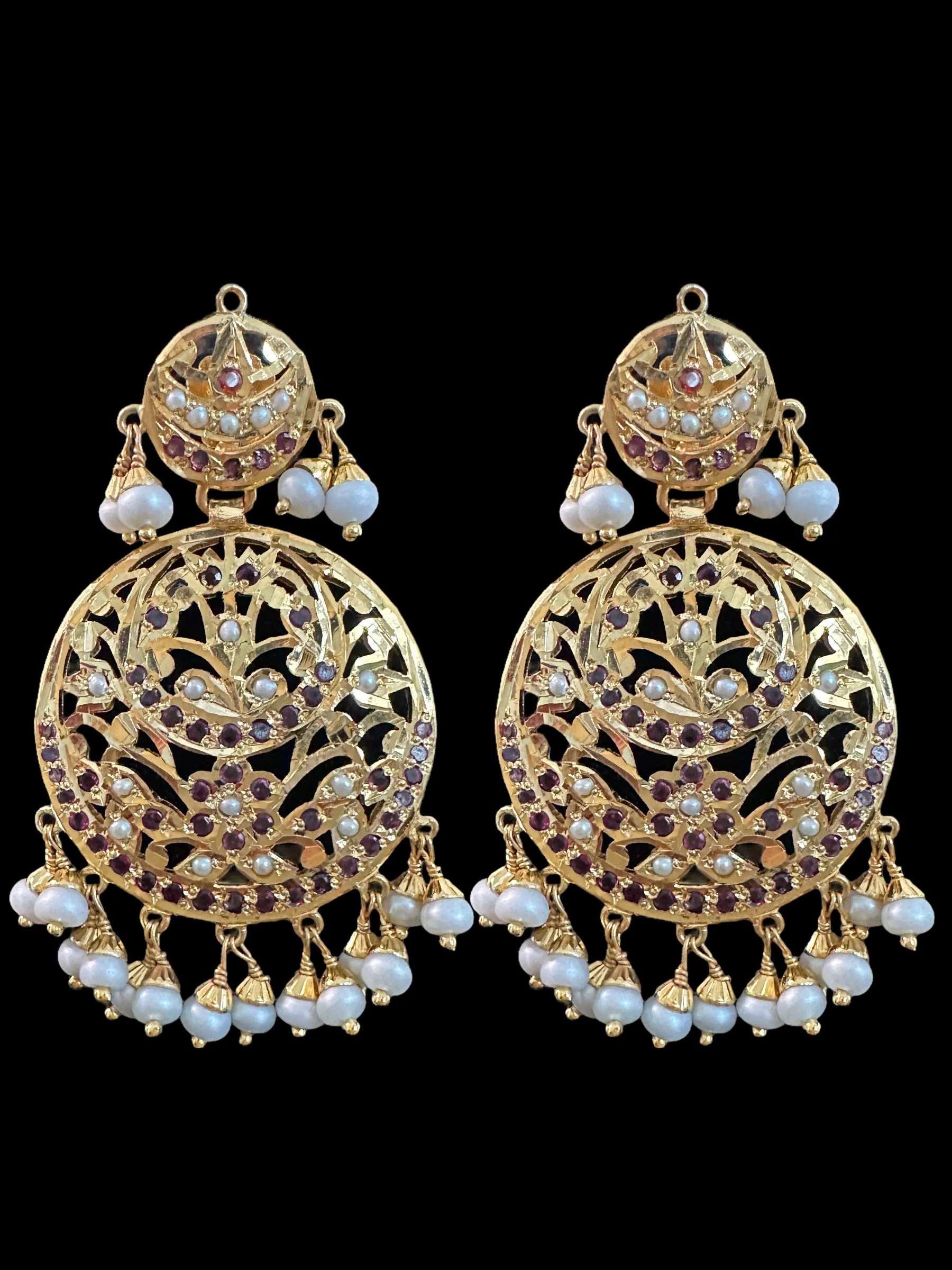 Garnet  necklace set with fresh water pearls - gold plated silver ( READY TO SHIP )