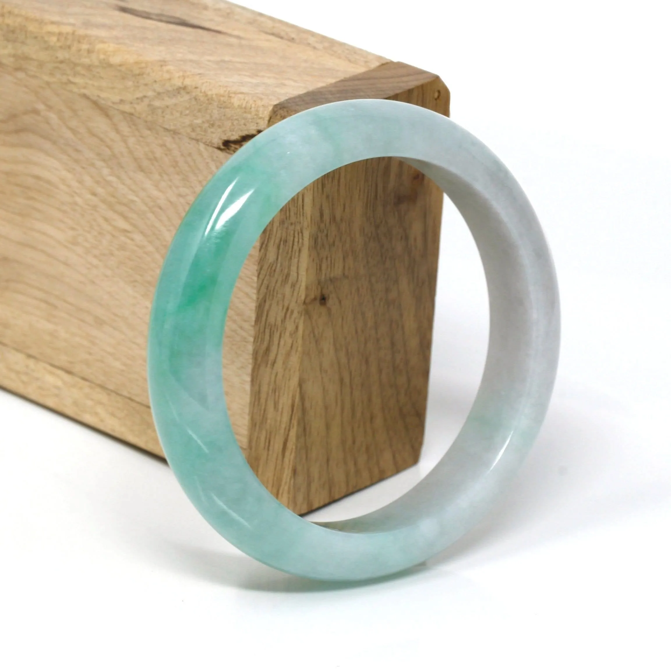 Genuine Burmese Ice-Green Jadeite Jade Bangle Bracelet ( 58 mm ) #105