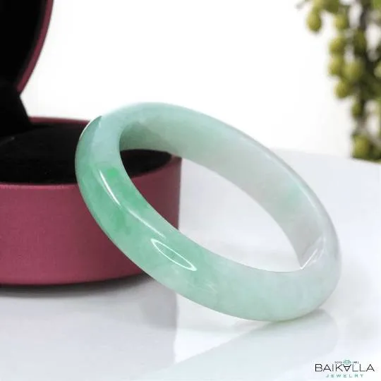 Genuine Burmese Ice-Green Jadeite Jade Bangle Bracelet ( 58 mm ) #105