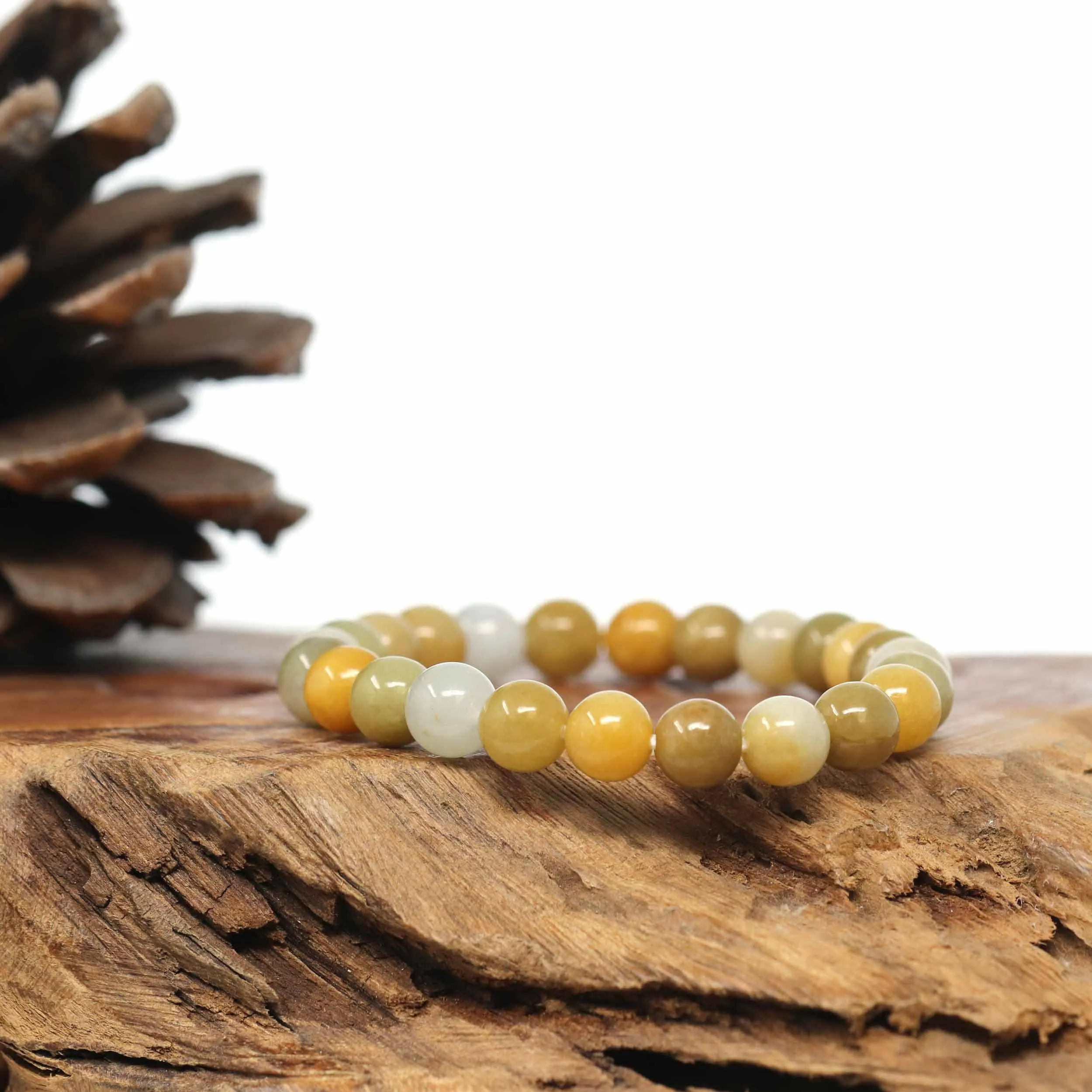 Genuine Jadeite Jade Round Yellow Beads Bracelet (7.5mm)