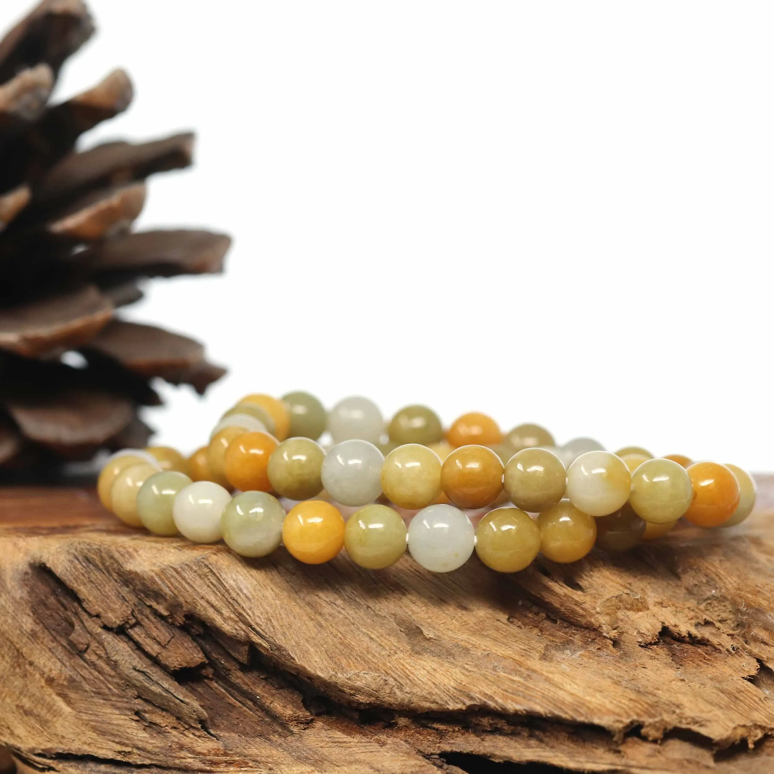 Genuine Jadeite Jade Round Yellow Beads Bracelet (7.5mm)