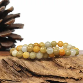 Genuine Jadeite Jade Round Yellow Beads Bracelet (7.5mm)