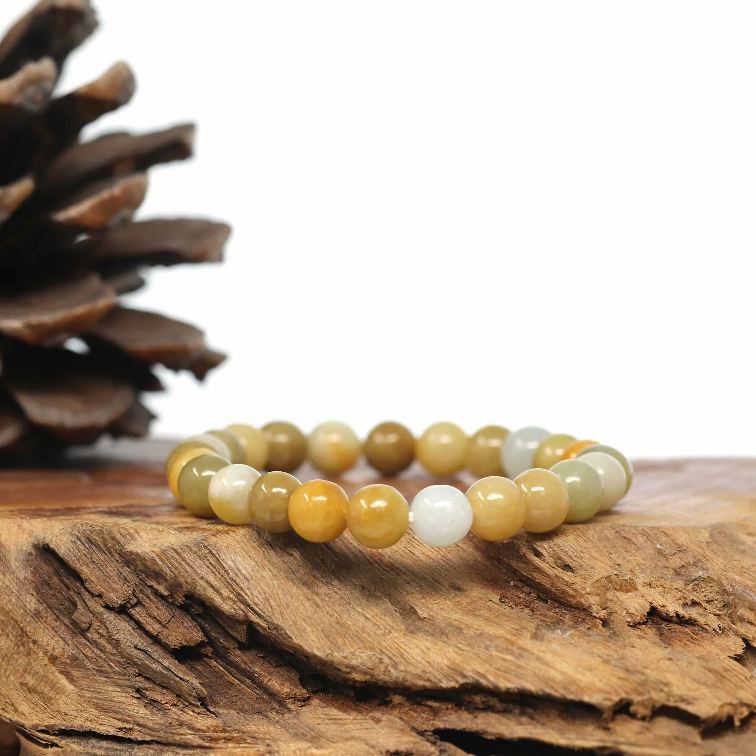 Genuine Jadeite Jade Round Yellow Beads Bracelet (7.5mm)