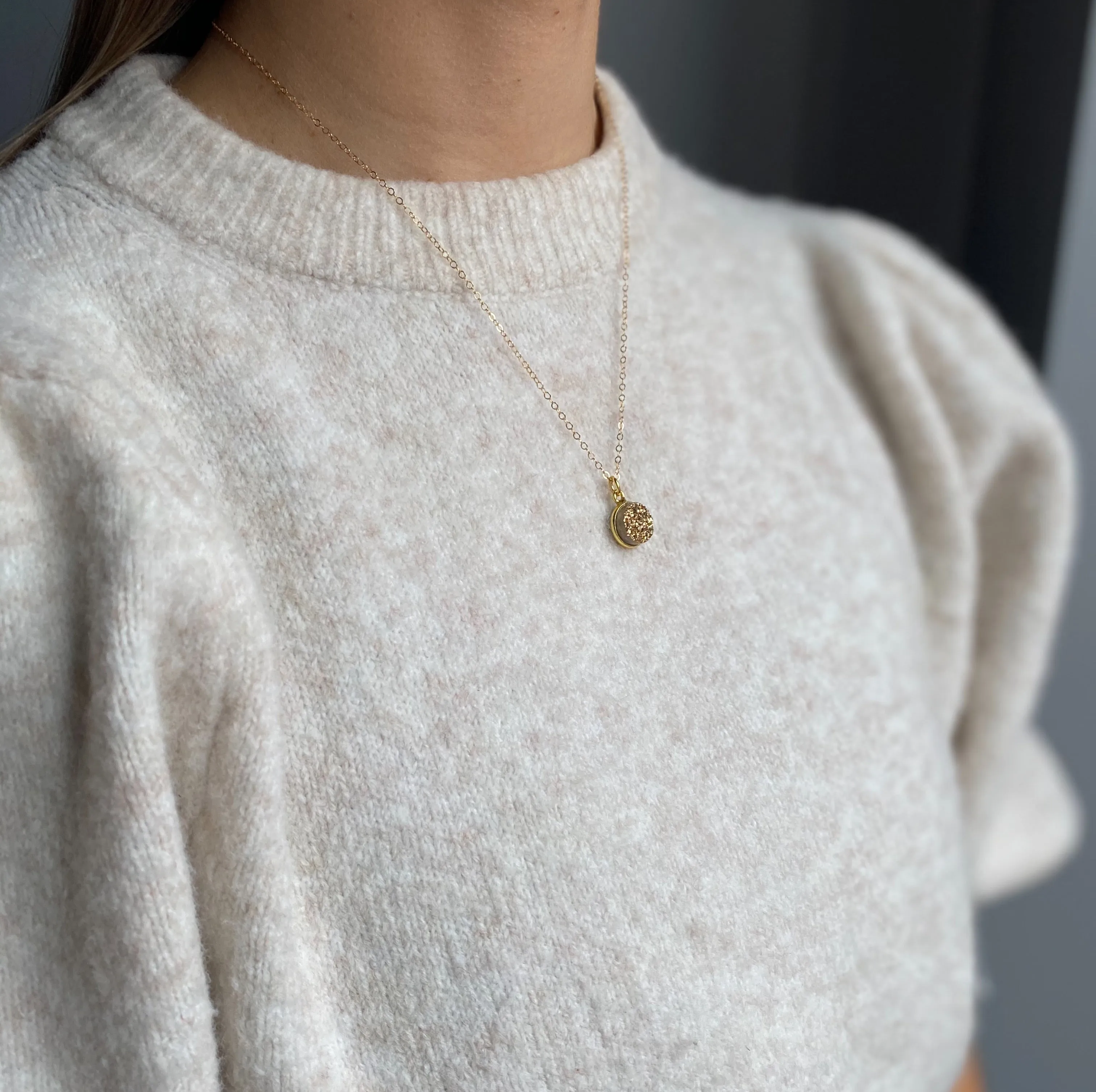 Gold Filled Druzy Quartz Pendant Necklace