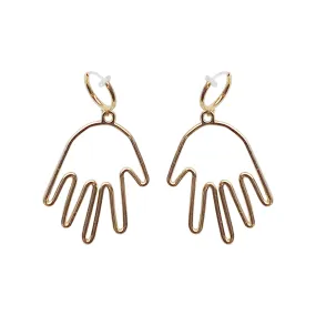 Gold hands clip on hoop earrings