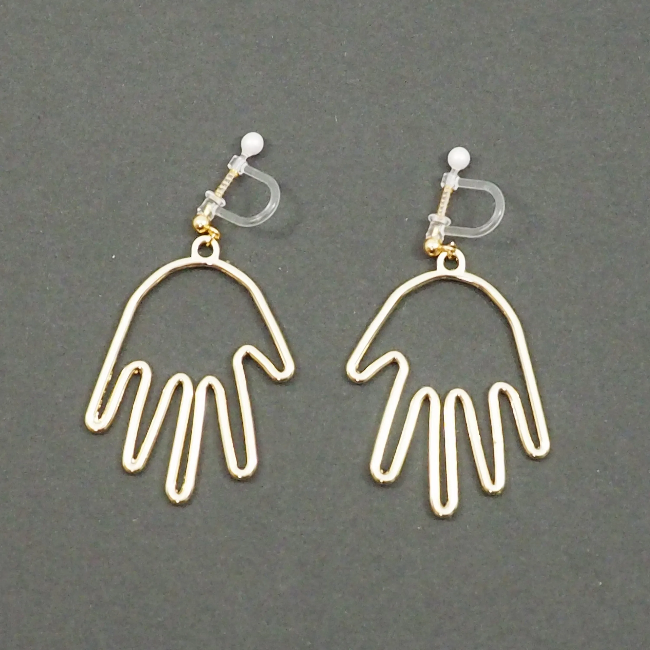 Gold Picasso Hand Invisible Clip On Earrings