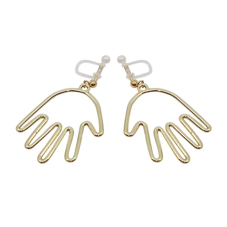 Gold Picasso Hand Invisible Clip On Earrings