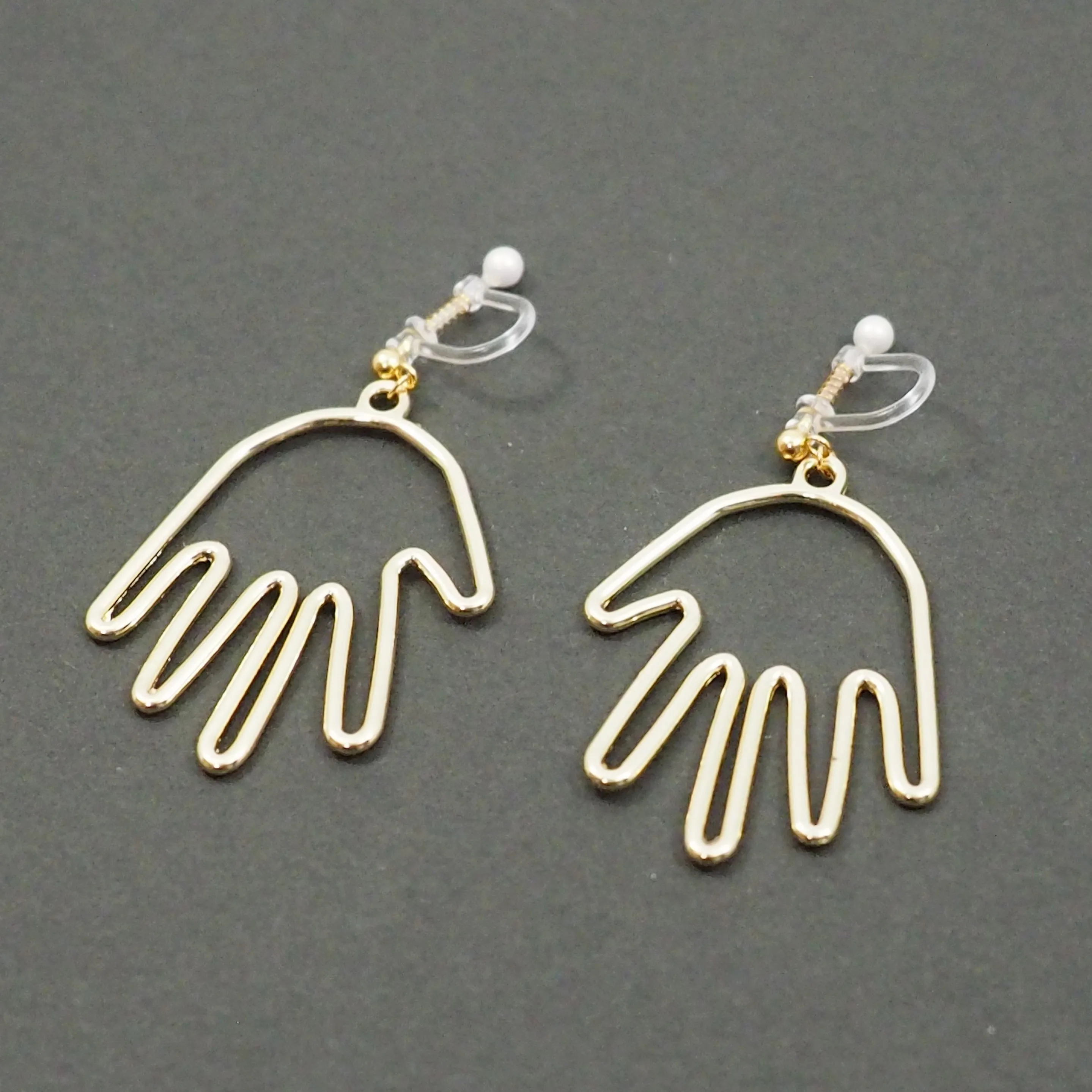 Gold Picasso Hand Invisible Clip On Earrings