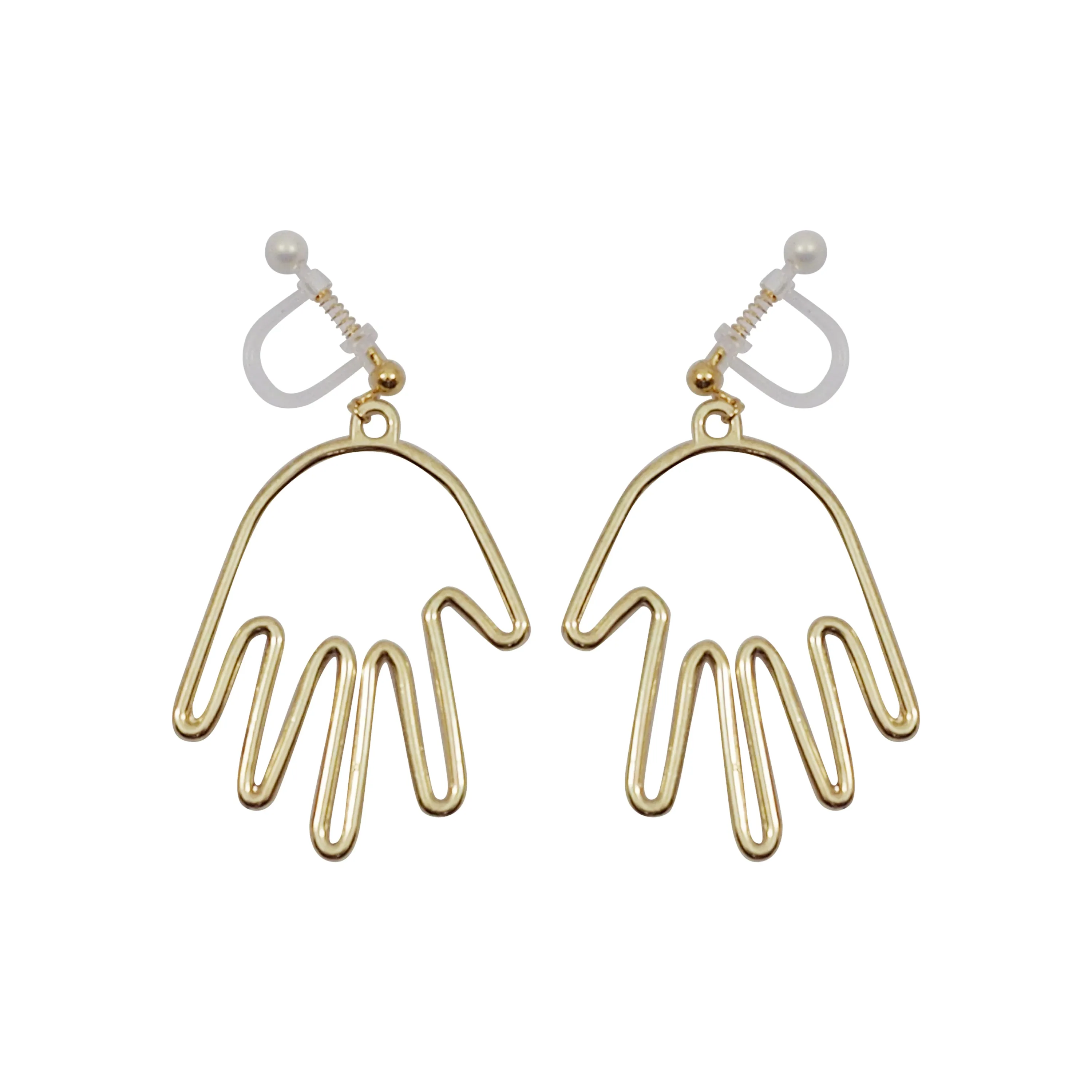 Gold Picasso Hand Invisible Clip On Earrings
