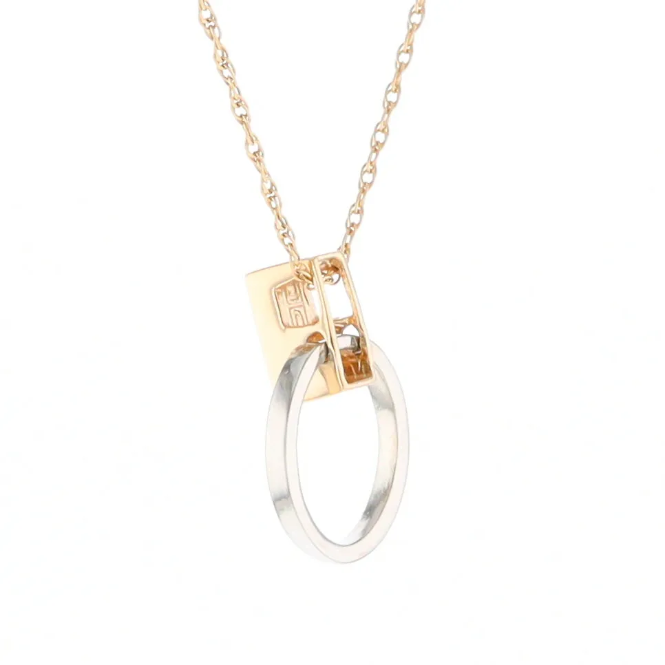 Gold Quartz Necklace Rectangle Inlaid Circle Knocker Design Pendant