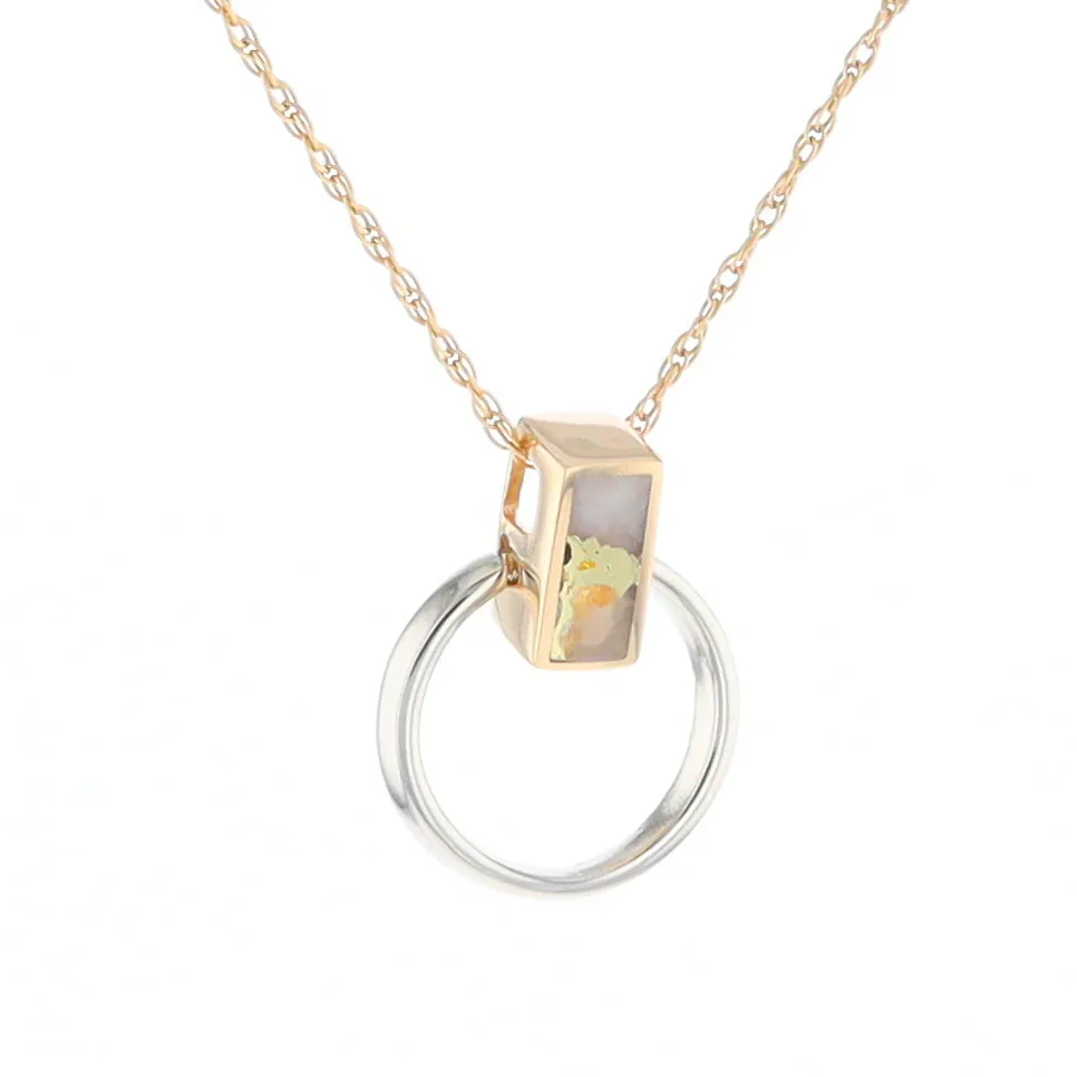 Gold Quartz Necklace Rectangle Inlaid Circle Knocker Design Pendant