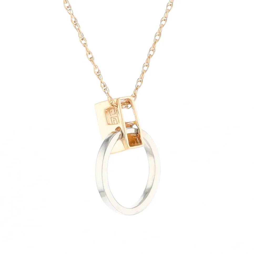 Gold Quartz Necklace Rectangle Inlaid Circle Knocker Design Pendant