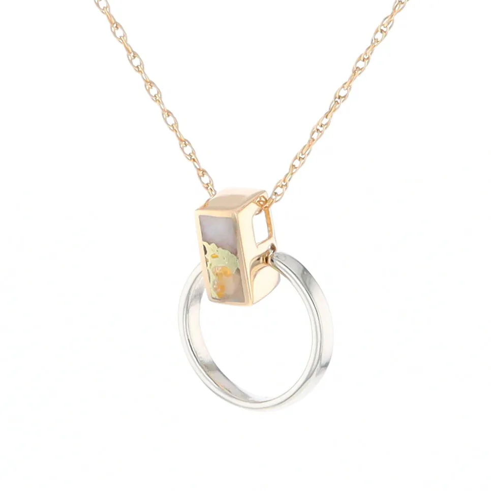 Gold Quartz Necklace Rectangle Inlaid Circle Knocker Design Pendant