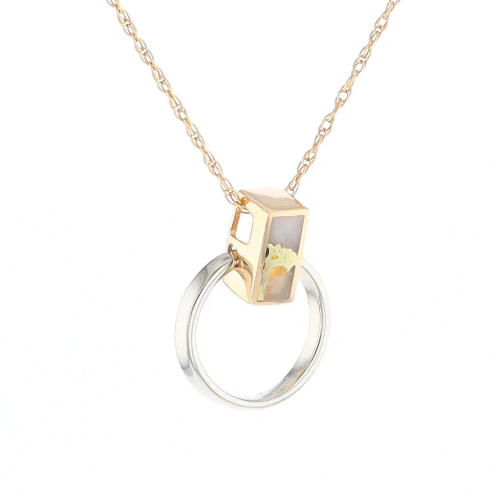 Gold Quartz Necklace Rectangle Inlaid Circle Knocker Design Pendant