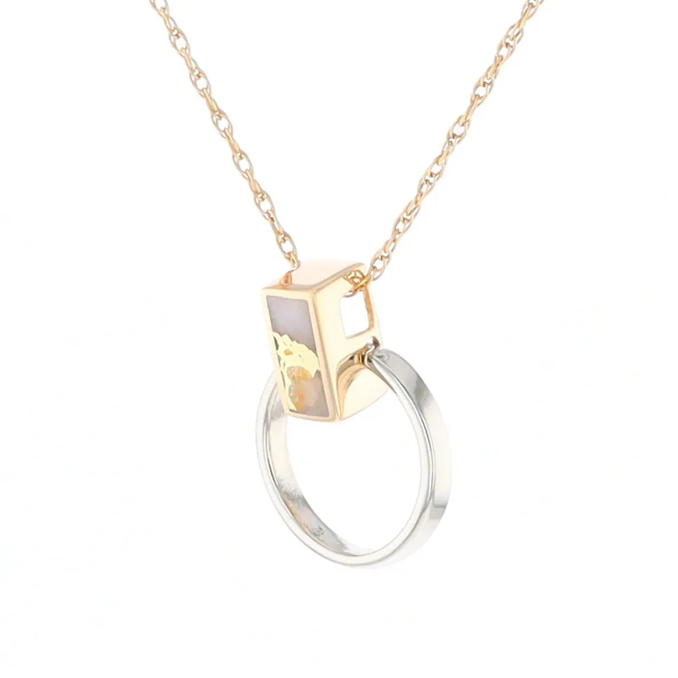 Gold Quartz Necklace Rectangle Inlaid Circle Knocker Design Pendant