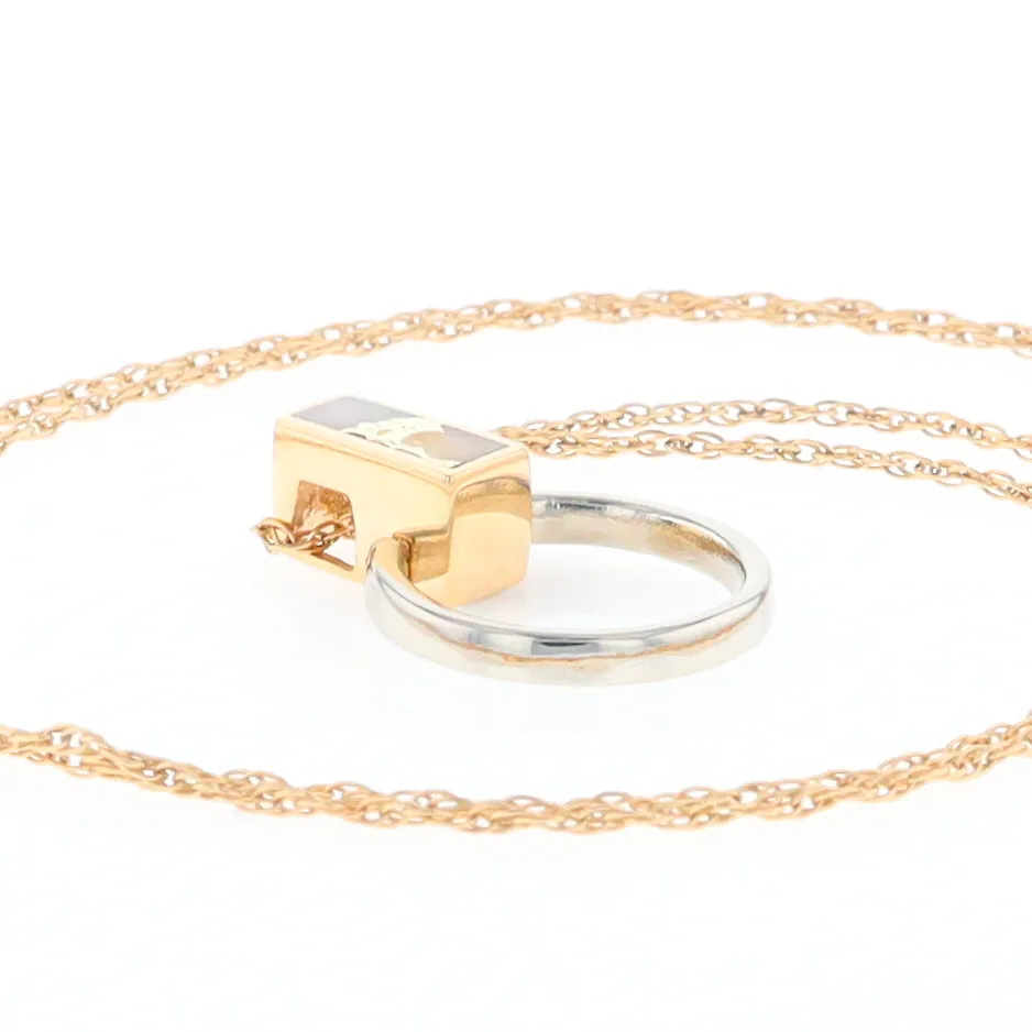 Gold Quartz Necklace Rectangle Inlaid Circle Knocker Design Pendant