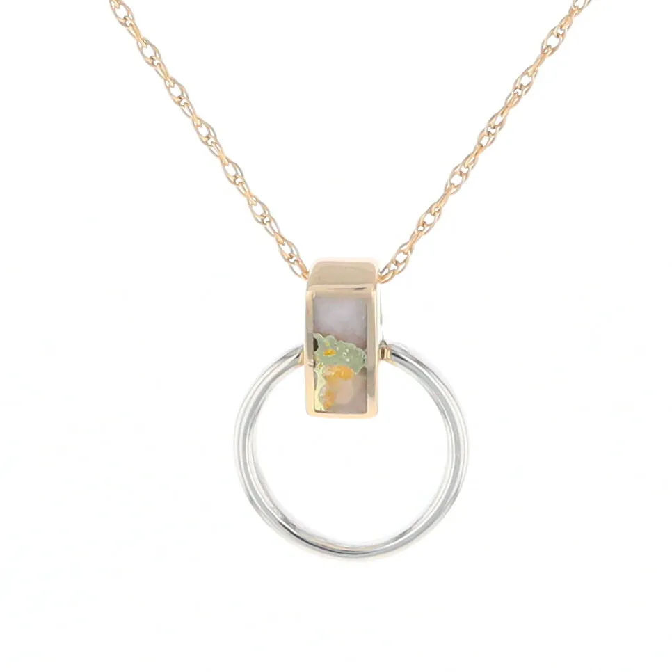 Gold Quartz Necklace Rectangle Inlaid Circle Knocker Design Pendant