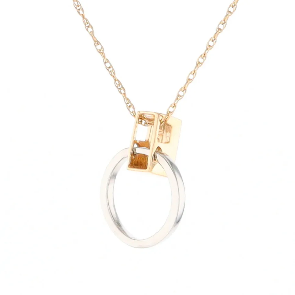 Gold Quartz Necklace Rectangle Inlaid Circle Knocker Design Pendant
