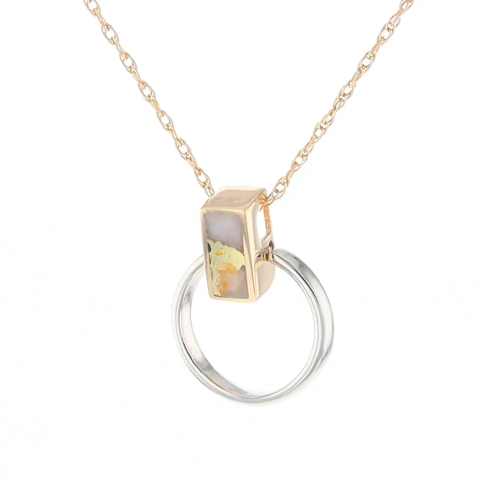 Gold Quartz Necklace Rectangle Inlaid Circle Knocker Design Pendant