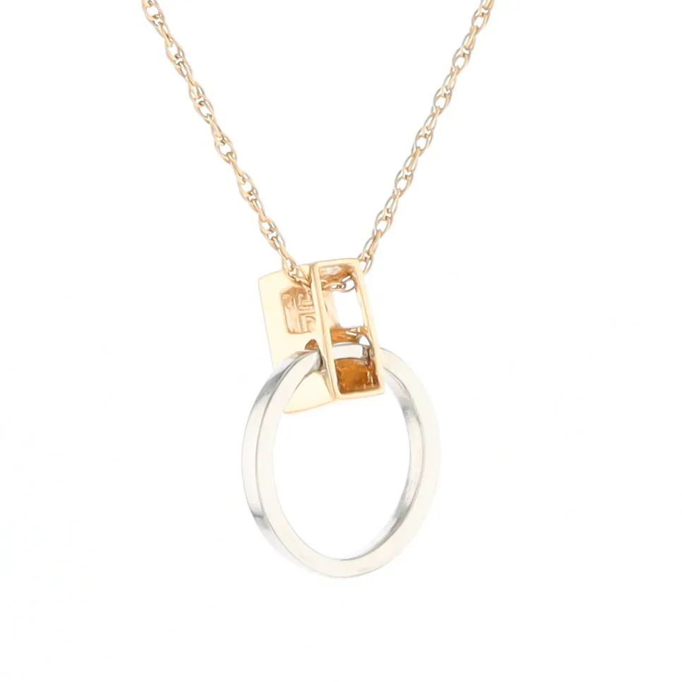 Gold Quartz Necklace Rectangle Inlaid Circle Knocker Design Pendant