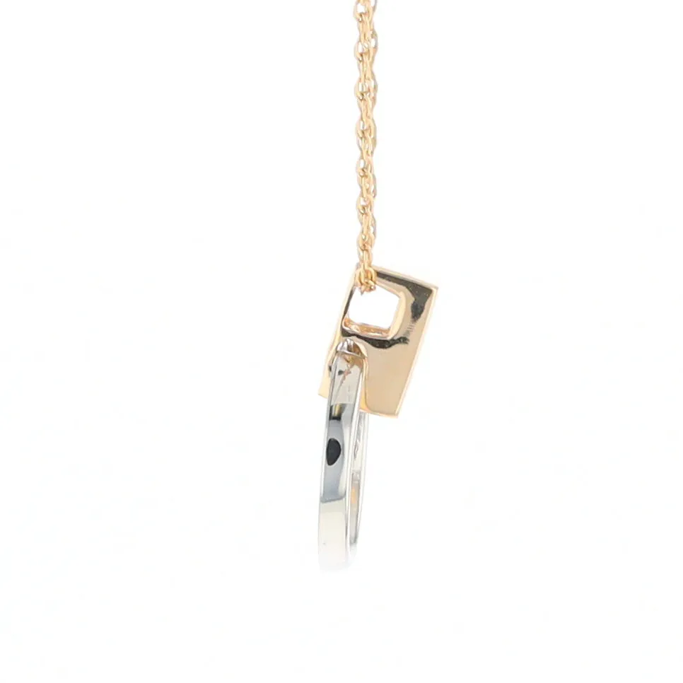 Gold Quartz Necklace Rectangle Inlaid Circle Knocker Design Pendant