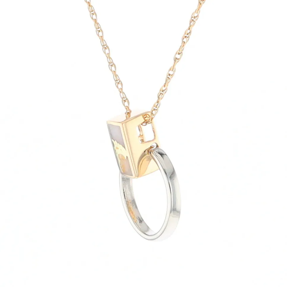 Gold Quartz Necklace Rectangle Inlaid Circle Knocker Design Pendant
