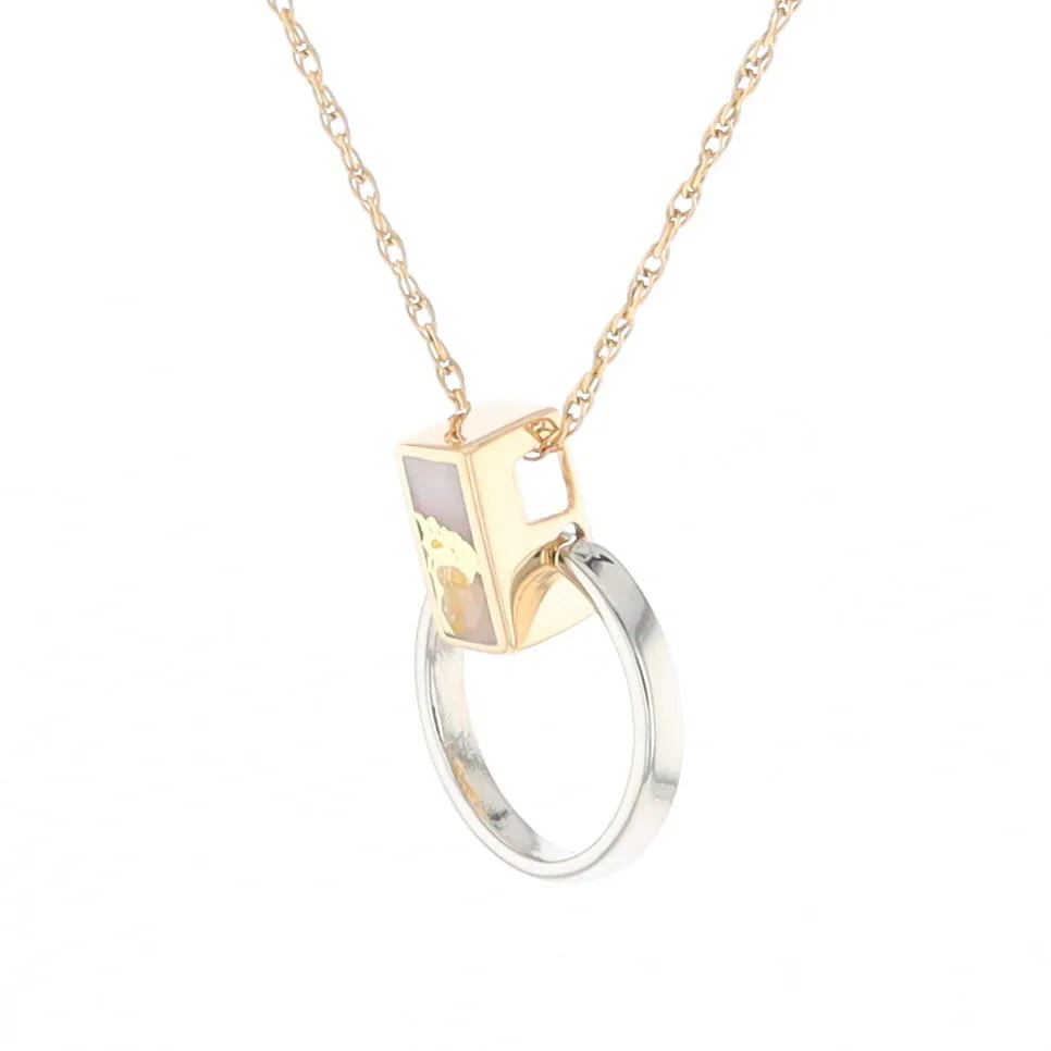 Gold Quartz Necklace Rectangle Inlaid Circle Knocker Design Pendant