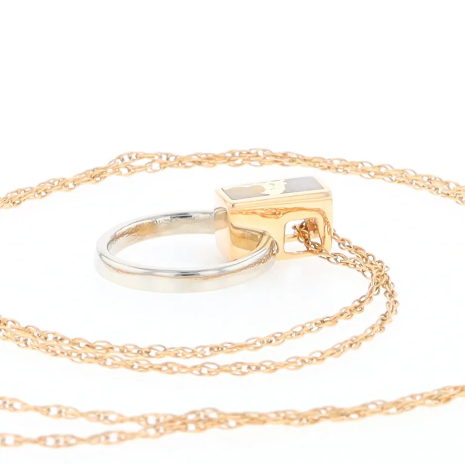 Gold Quartz Necklace Rectangle Inlaid Circle Knocker Design Pendant