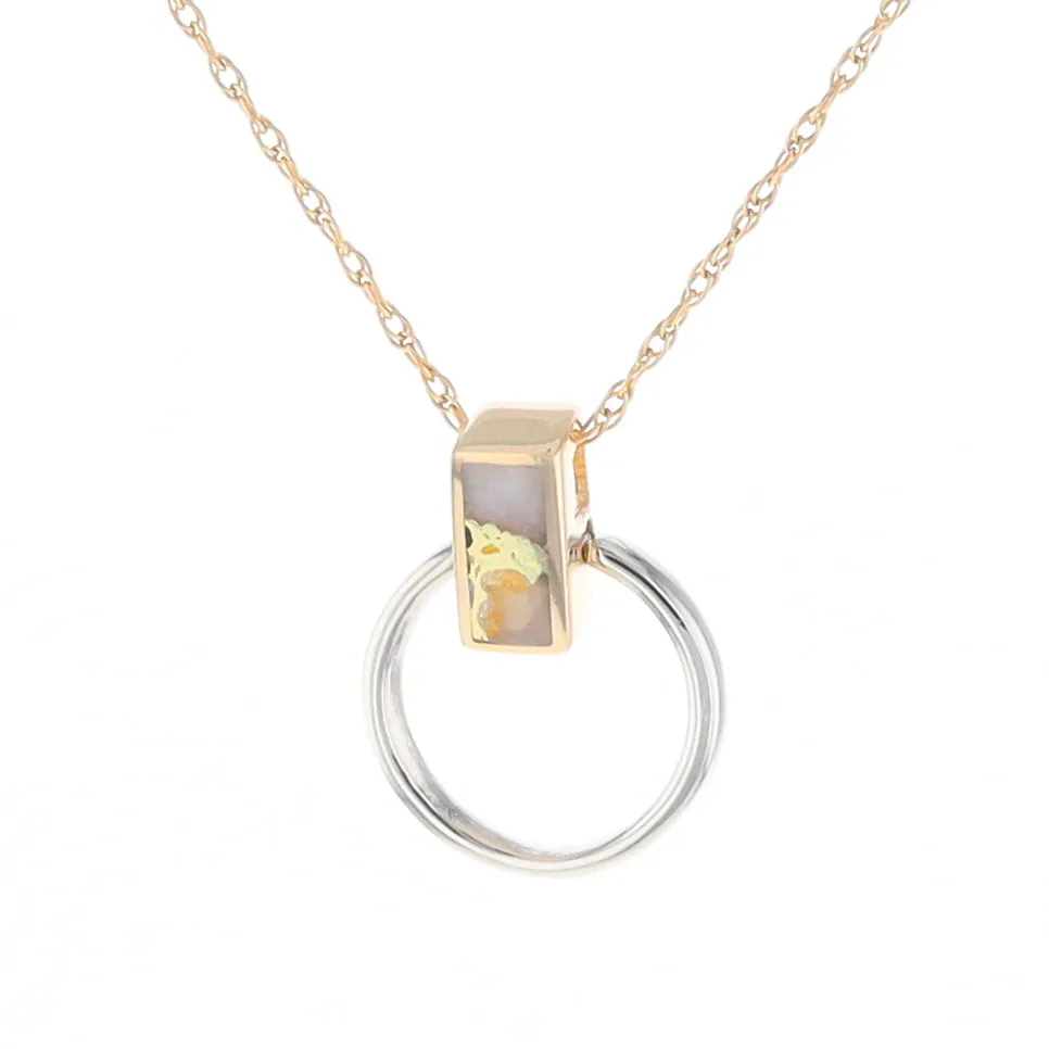 Gold Quartz Necklace Rectangle Inlaid Circle Knocker Design Pendant