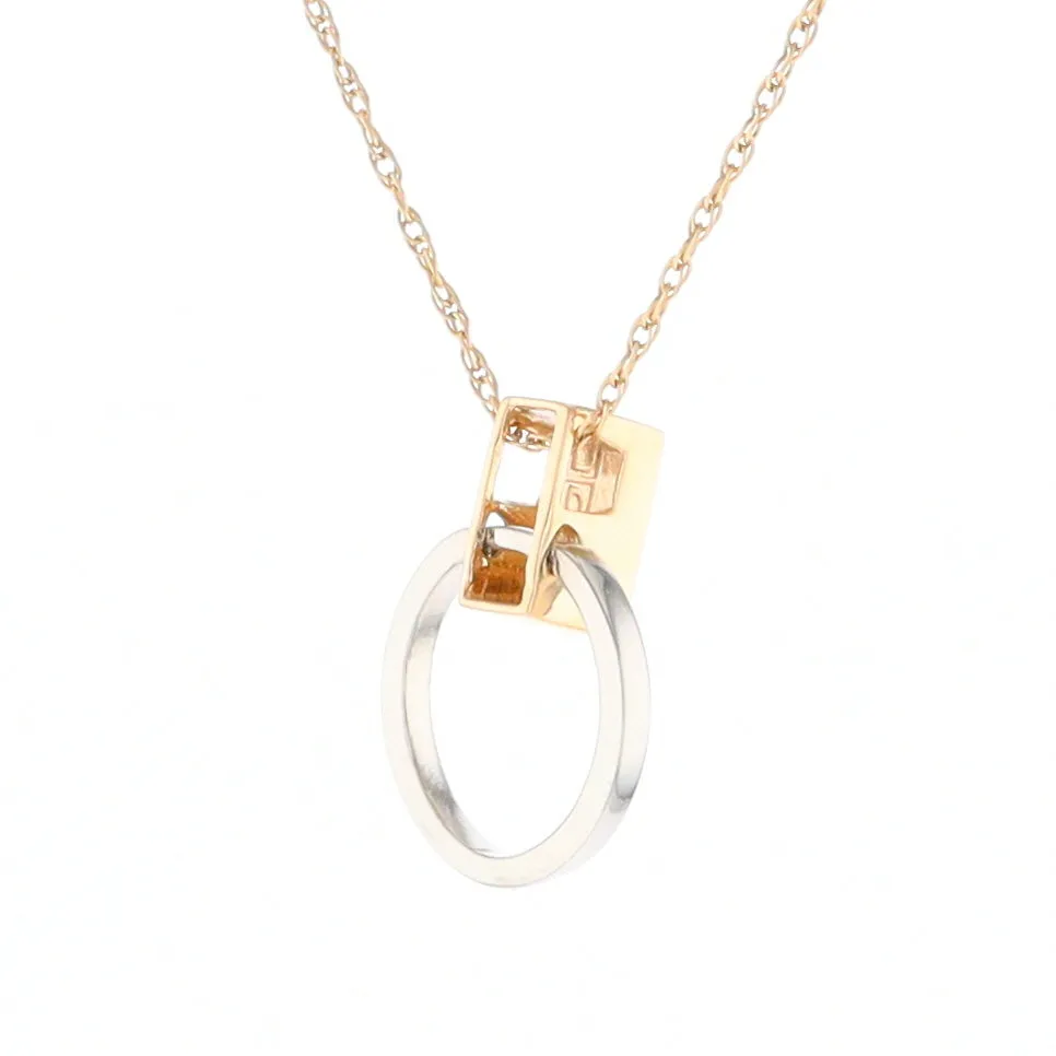 Gold Quartz Necklace Rectangle Inlaid Circle Knocker Design Pendant