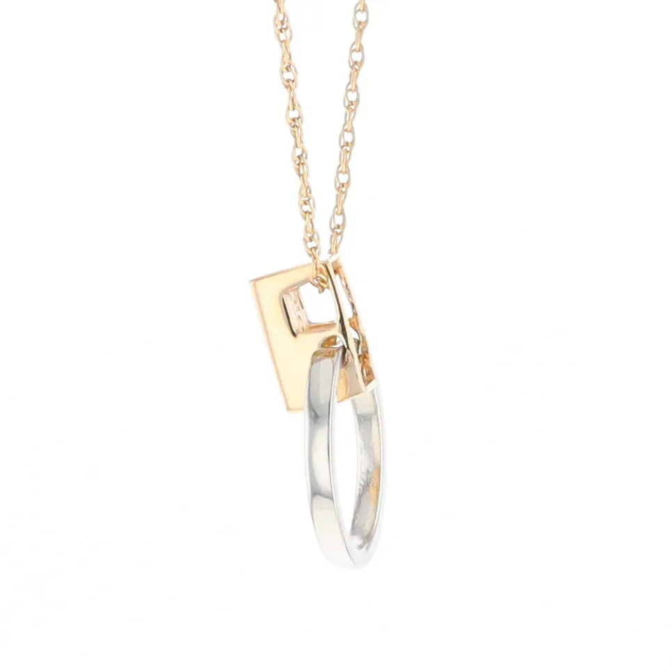 Gold Quartz Necklace Rectangle Inlaid Circle Knocker Design Pendant