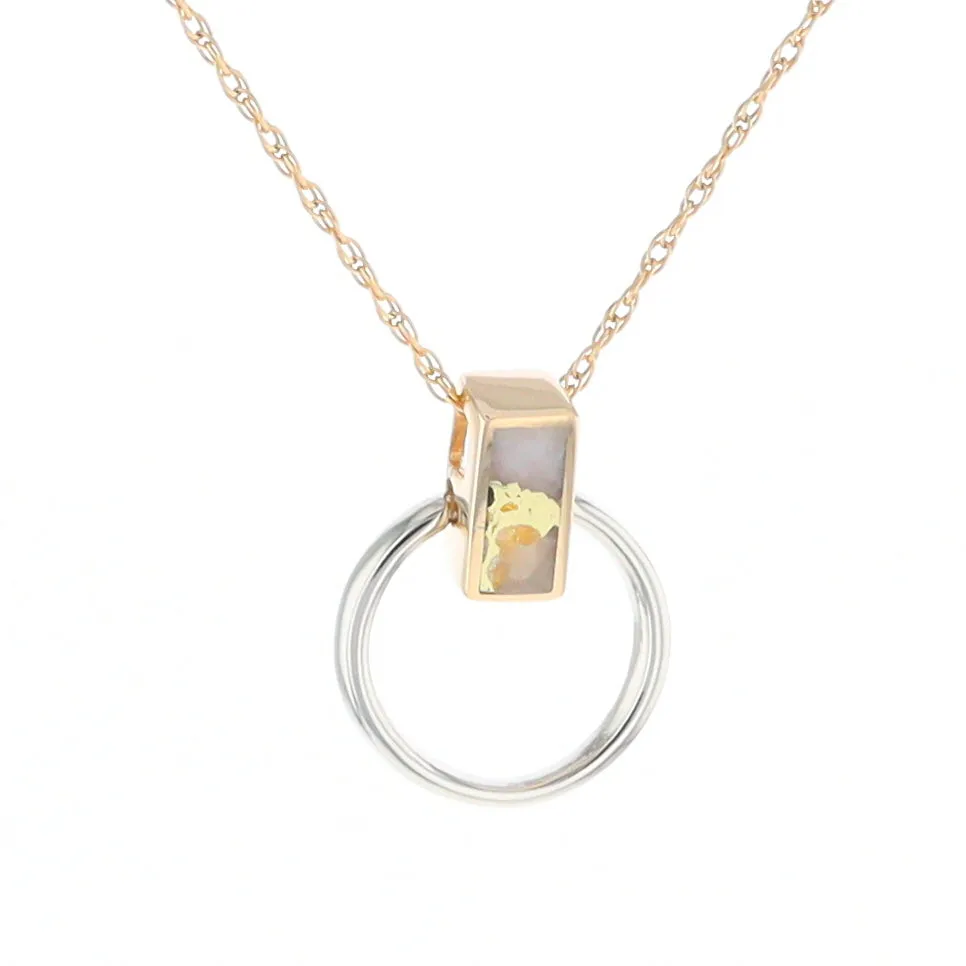 Gold Quartz Necklace Rectangle Inlaid Circle Knocker Design Pendant