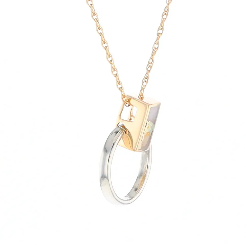 Gold Quartz Necklace Rectangle Inlaid Circle Knocker Design Pendant