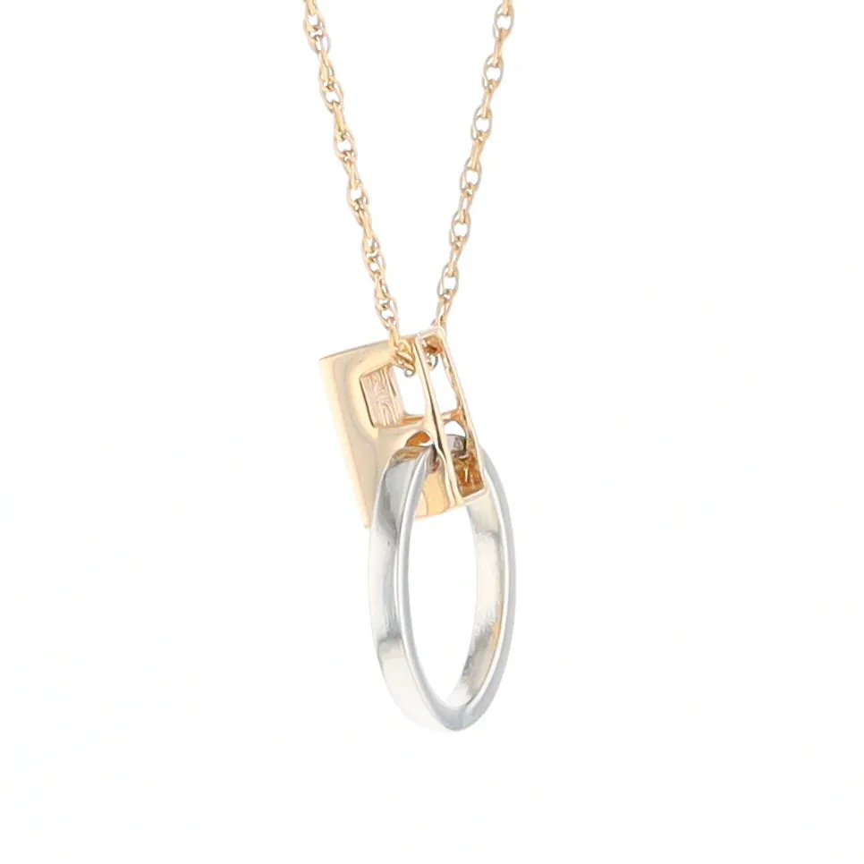 Gold Quartz Necklace Rectangle Inlaid Circle Knocker Design Pendant